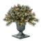 24" Glittery Bristle® Pine Porch Bush in Dark Bronze Plastic Urn with White Tipped Cones